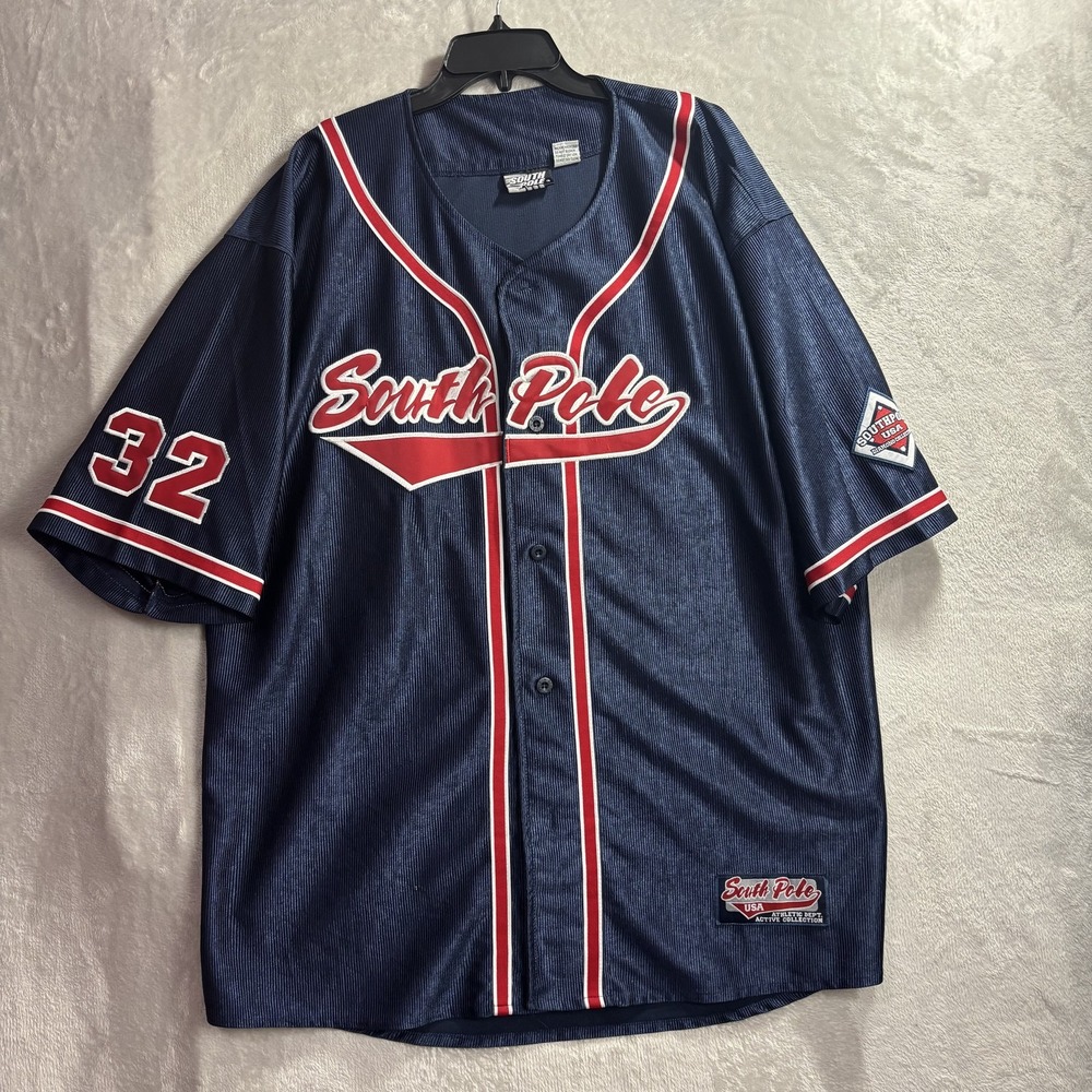 South Pole Men's XL Navy Blue Baseball Jersey Short Sleeve Y2K Vintage 32